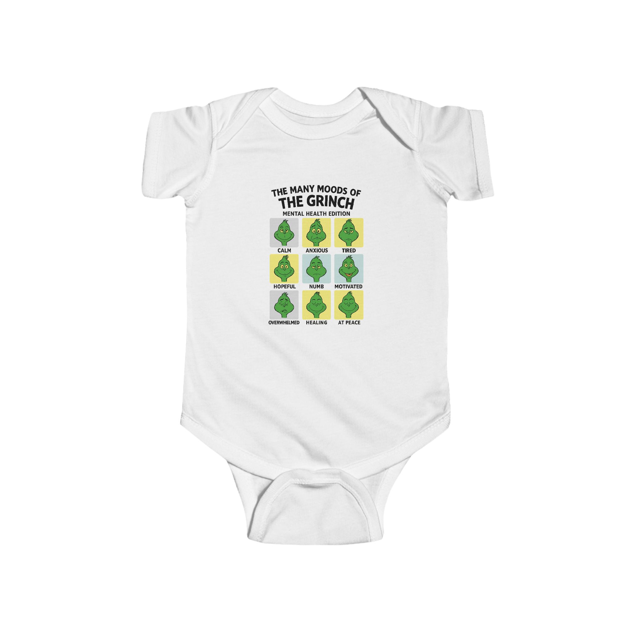 Grinch Mood Chart Baby Bodysuit — "The Many Moods of The Grinch" Infant Onesie - Image 4