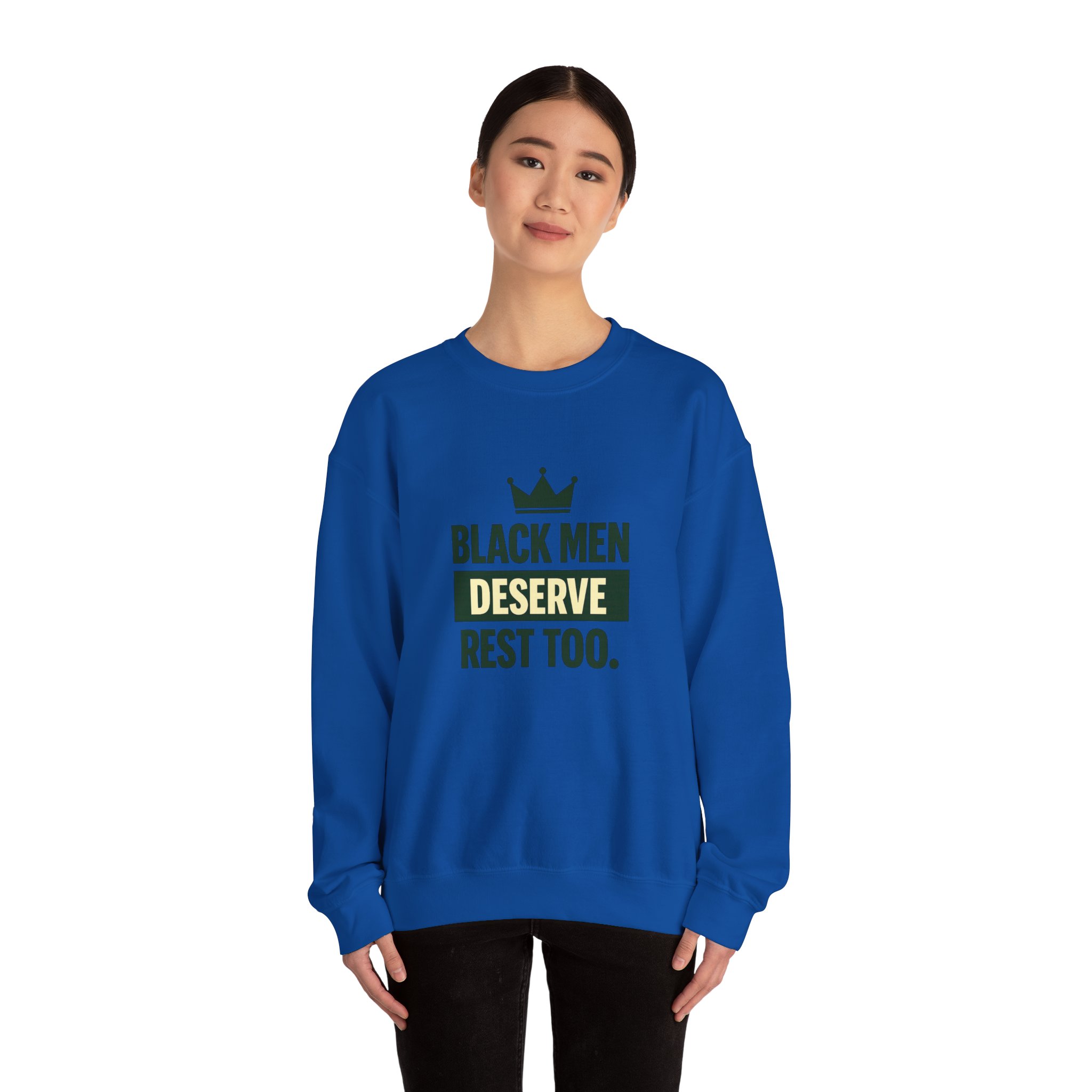 Black Men Deserve Rest Too Crewneck Sweatshirt | Cozy Fleece Mental Health Apparel - Image 20