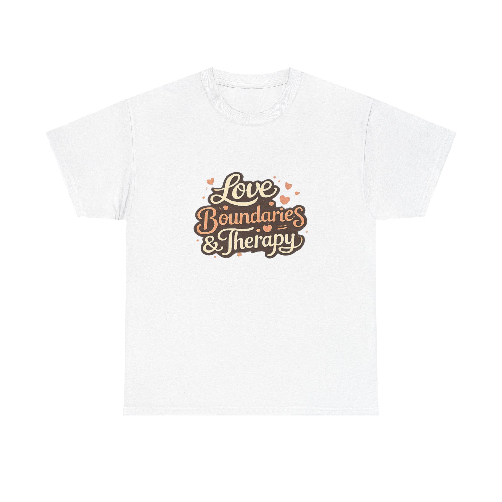 T-Shirt — "Love, Boundaries & Therapy" Retro Script Tee for Mental Health Advocates
