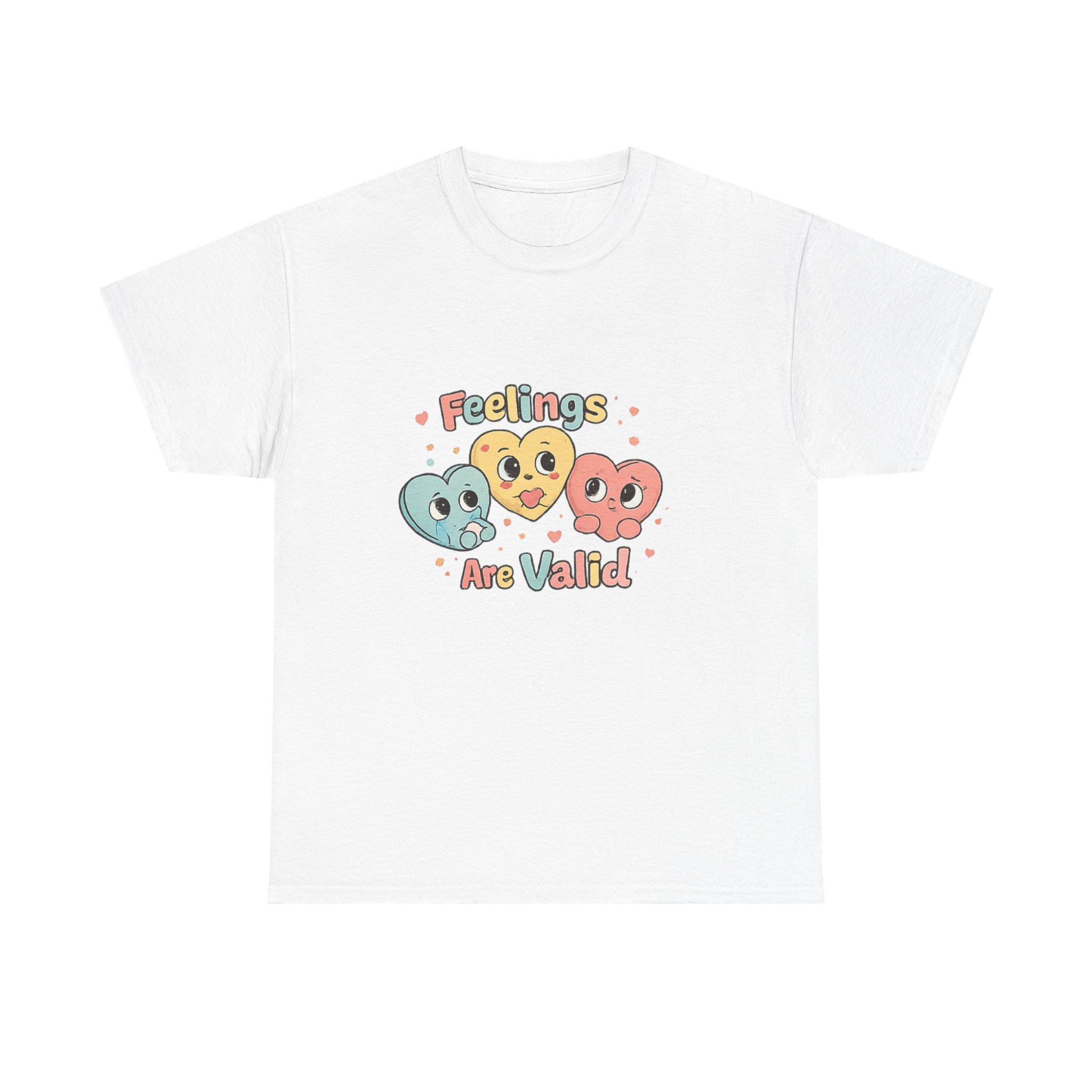 Feelings Are Valid T-Shirt — Cute Rainbow Heart Emotions Tee