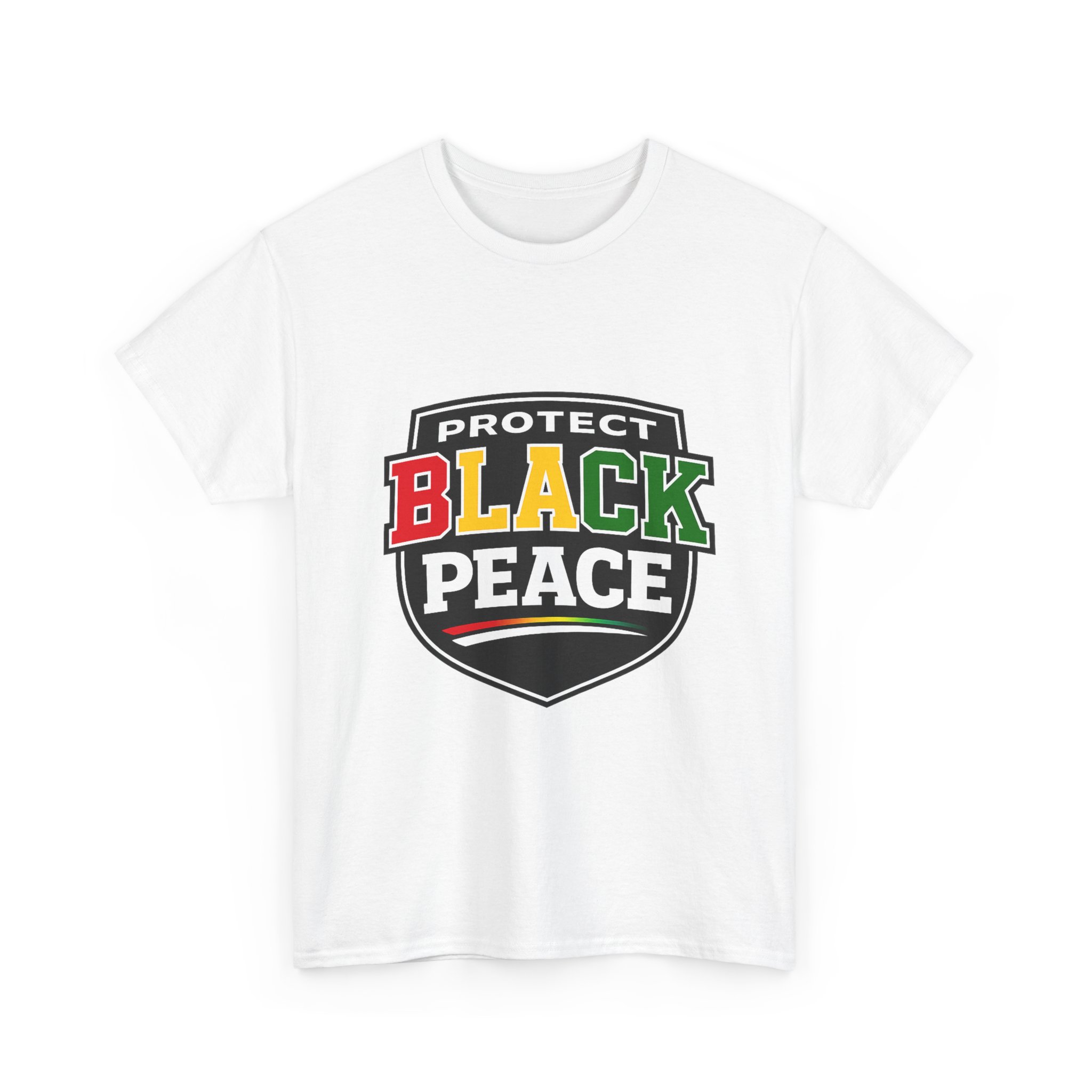 Protect Black Peace T-Shirt — Rasta Colors Shield Tee - Image 3